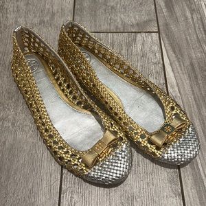 Tory Burch Carlyle Gold and silver flats sz 8